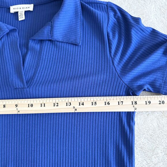Rio & Rian Dress Size M Royal Blue Ribbed Collared Short Sleeves - Picture 8 of 9